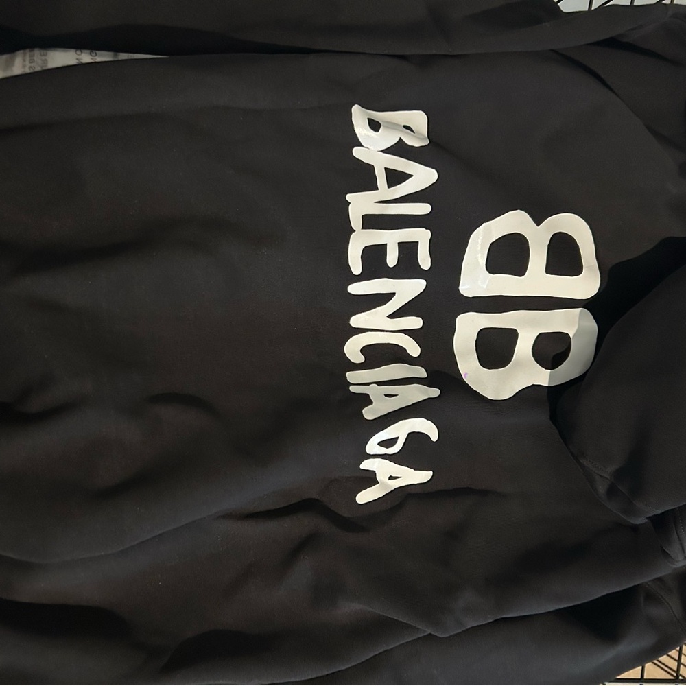Balenciaga Black Hoodie with White BB Logo and Text